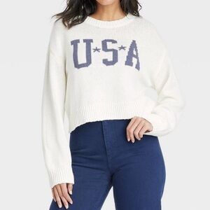 Women’s Off White Flag USA Plus Size Graphic Sweater